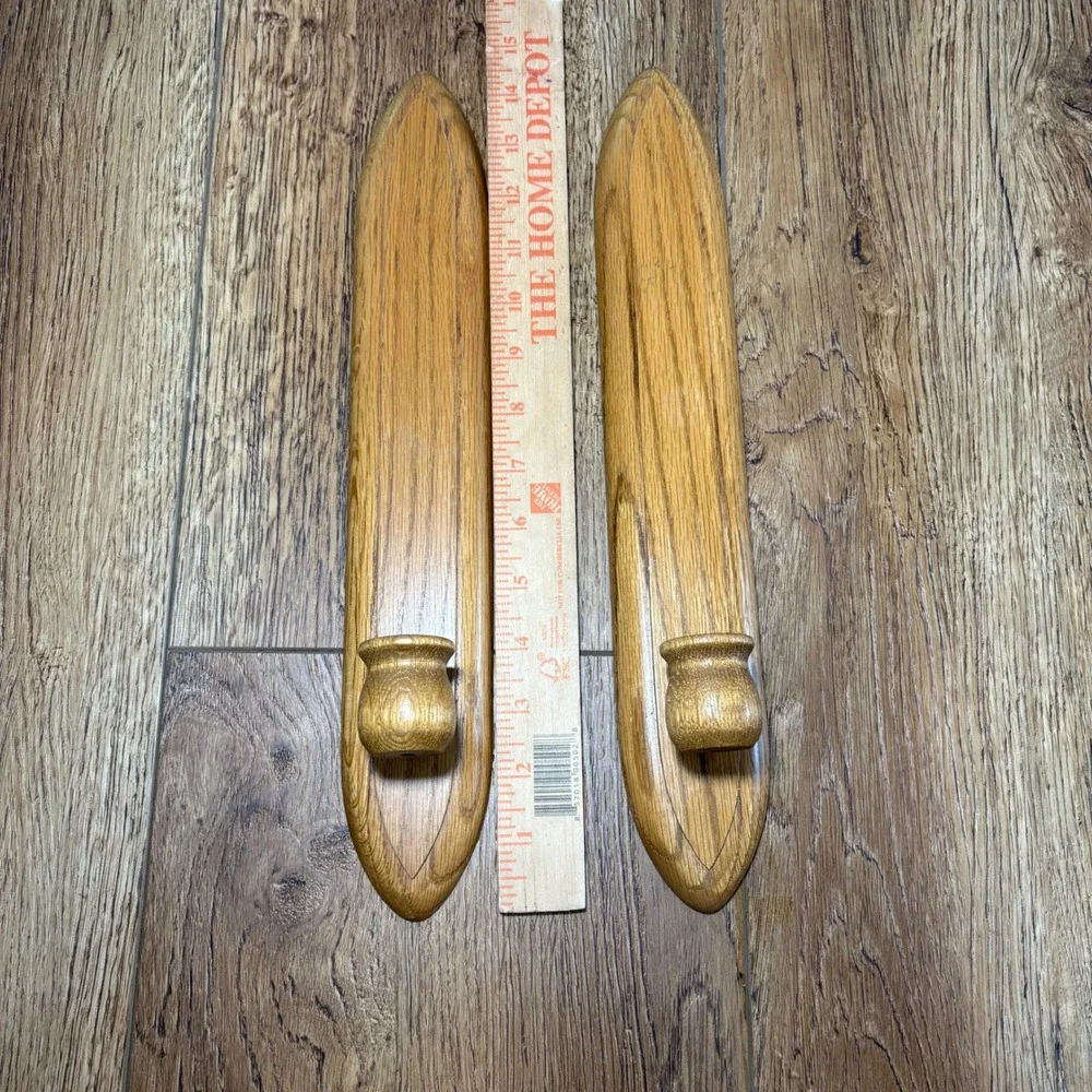 VTG Wood Wall Sconce Pair Solid Oak Taper Candle Holder Set of‎ 2 cottage whimsy